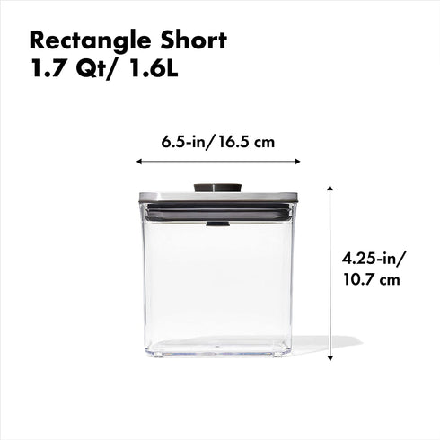 OXO Steel POP Container Short Rectangle- 1.7 Qt for Brown Sugar, Dried Beans and More