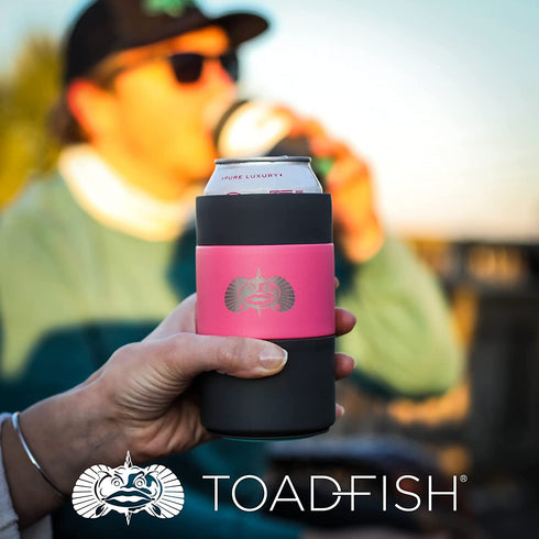 Toadfish Non-Tipping Can Cooler for 12oz Cans - Suction Cup Cooler for Beer & Soda - Includes Slim Can Adapter - Stainless Steel Double-Wall Vacuum Insulated Cooler - Pink