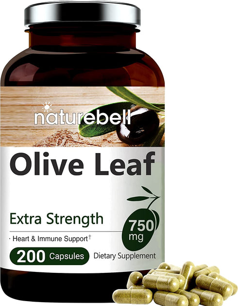 Olive Leaf Extract, 750mg Per Serving, Maximum Strength 20% Oleuropein, 200 Counts (200 Days Supply), Made with Olive Leaf for Immune and Internal Circulation Health Support, Non-GMO