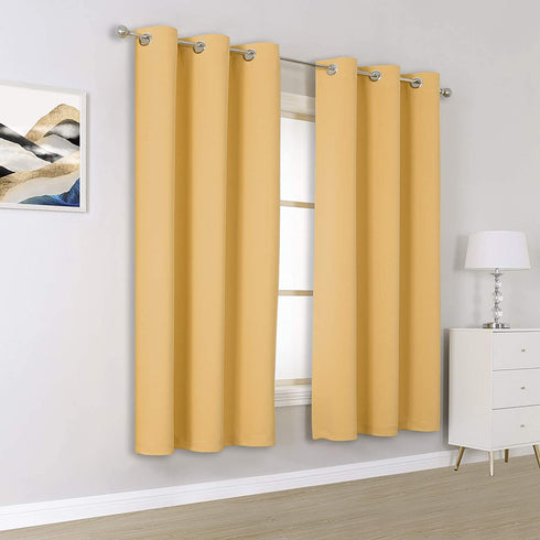 Soft Yellow Blackout Curtains for Bedroom 54 Inches Long Short Solid Room Darkening Window Drapes Thermal Insulated Curtain Panels with Grommet 38W x 54L,2 Panels Desert Mist