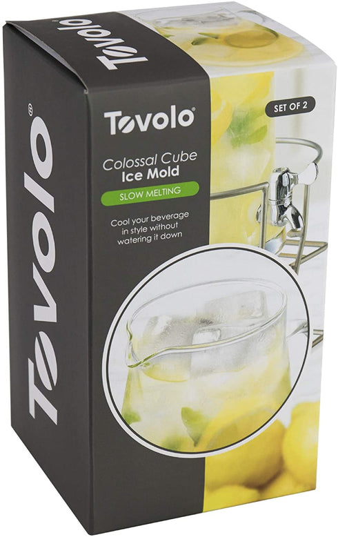 Tovolo Leak-Free, Slow-Melting Colossal 2.25-Inch Cube Ice Silicone Sealed Lid Anti-Tip, Set of 2 Stackable Molds for Whiskey, Spirits, Liquor, Cocktails, Soda & More, Black
