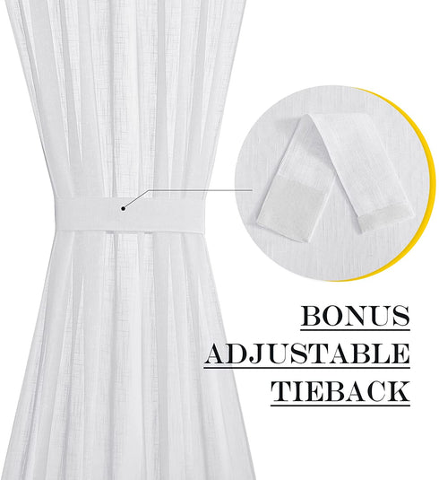 NICETOWN Front Door Sheer Curtain, Privacy Semitransparent Voile French Door Curtain with Top and Bottom Rod Pocket, Sheer Door Curtain, Tieback Included, W52 inches x L40 inches, 1 Panel, White