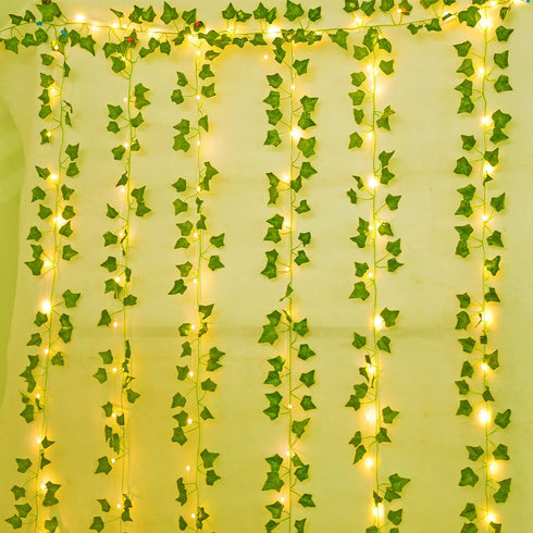 Naidiler 12 Pcs Artificial Ivy Garland Fake Vines with 32 Ft Lights String (100 LED) Decor Faux Green Hanging Plant Greenery for Wall Party Wedding Room Home Kitchen Indoor & Outdoor Decoration