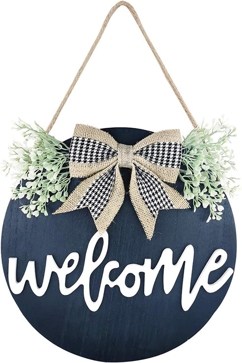 Welcome Sign Porch Decor, Rustic Wooden Door Hangers Front Door Outdoor Hanging Vertical Sign (Black)