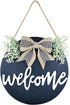 Welcome Sign Porch Decor, Rustic Wooden Door Hangers Front Door Outdoor Hanging Vertical Sign (Black)