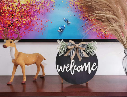 Welcome Sign Porch Decor, Rustic Wooden Door Hangers Front Door Outdoor Hanging Vertical Sign (Black)