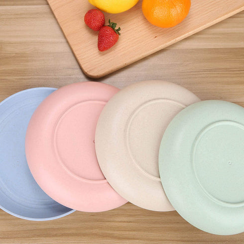 8.8 Inches Unbreakable Wheat Straw Plates - Reusable Plate Set - Dishwasher & Microwave Safe - Perfect for Dinner Dishes - Healthy for Kids Children & Adult, BPA Free & Eco-Friendly (8.8 Inches)