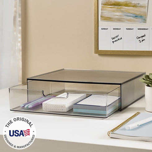 STORi STAX Stackable Office Organizer with Drawer 12-1/2" Wide | Classic Grey