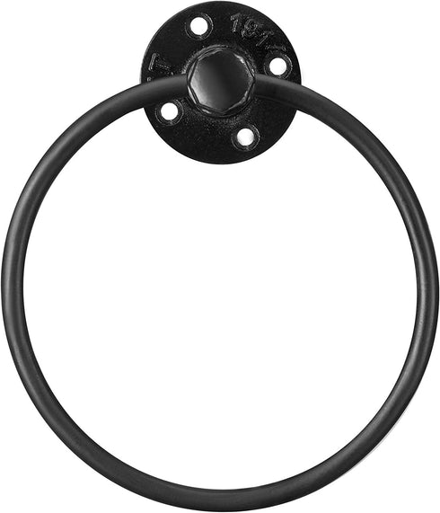 Licperron Industrial Towel Rings, Pipe Towel Rack Black Iron Pipe Towel Ring Holder for Bathroom, Black