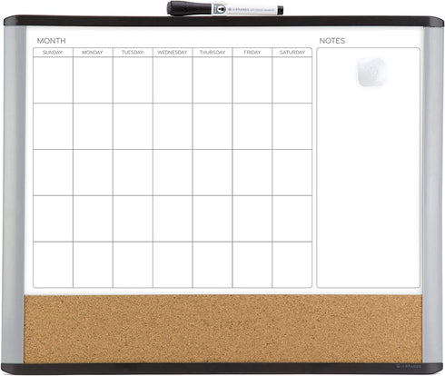 U Brands Magnetic Dry Erase 3-in-1 Calendar Board, 16 x 20 Inches, MOD Black/ Gray Frame, Magnet and Marker Included (388U00-01), Black & Grey