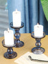 Lewondr Glass Candle Holders, 3 Pieces Crystal Clear Candlesticks with Elegant Design for Pillar Taper Candle and Tea Light, Home Table Living Room Wedding Party Decorations Home D©cor - Smoky Blue
