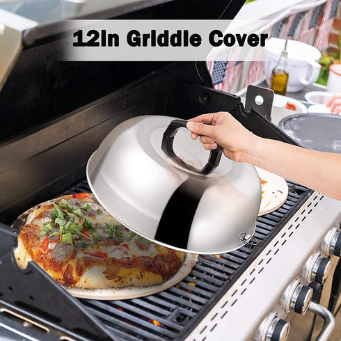 Cheese Melting Dome, HaSteeL 12In & 9In Heavy Duty Round Basting Steam Cover, Stainless Steel Griddle Grill Accessories for Flat Top BBQ Kitchen Cooking Indoor & Outdoor, Dishwasher Safe - (2Packs)