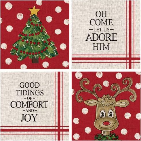 Christmas Pillow Covers 18 x 18 Inch Set of 4 Farmhouse Hug Pillowcase Christmas Tree Elk Winter Throw Pillows Living Room Decoration Home Decorative Sofa Pillowcase