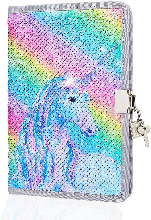 MHJY Unicorn Notebook Sequin Secret Diary with Lock,Reversible Mermaid Sequin Notebook Private Journal Magic Travel Journal Unicorn Notebook for Adults and Kids
