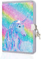 MHJY Unicorn Notebook Sequin Secret Diary with Lock,Reversible Mermaid Sequin Notebook Private Journal Magic Travel Journal Unicorn Notebook for Adults and Kids