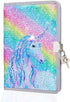 MHJY Unicorn Notebook Sequin Secret Diary with Lock,Reversible Mermaid Sequin Notebook Private Journal Magic Travel Journal Unicorn Notebook for Adults and Kids