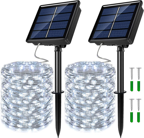 JosMega Upgraded 2 Pack Solar Powered Fairy String Lights 8 Mode Twinkle Lighting Outdoor Waterproof Auto On/Off, Christmas Decoration