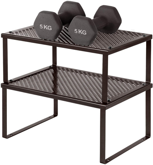 SONGMICS Cabinet Shelf Organizers, Stackable, Expandable, Set of 2 Metal Kitchen Counter Shelves, Brown UKCS01BR