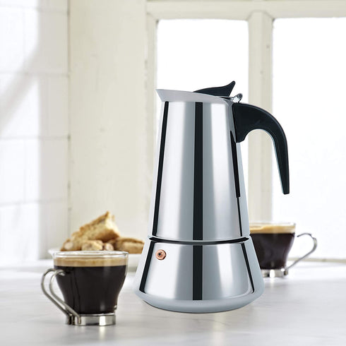 FCUS Stovetop Espresso Maker, Moka Pot, 200ml/6.5oz/4cup Percolator Italian Coffee Maker, Classic Cafe Maker, Stainless Steel, Suitable For Induction Cookers