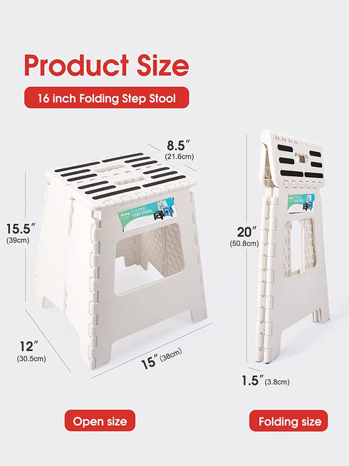 ACSTEP 16? Folding Step Stool for Adults 1-Pack, Adults Holds Up to 330 lbs . Compact Plastic Foldable Steping Stool Great for Kitchen ?Home (White)