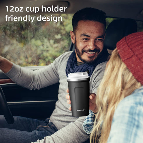 VeeFine Travel Coffee Mug 12oz Leak Proof Coffee Tumbler Dishwasher Safe 18/8 Stainless Steel Insulated Tumblers BPA-Free Car Cup Holder Friendly