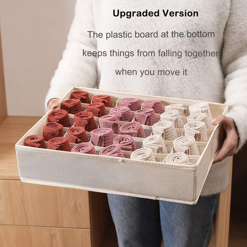 Qozary 30 Cells or 20 Cells Sock Organizer with Solid Bottom, Underwear Organizer Drawer Dividers, Closet Organizer and Storage Box for Storing Panties, Lingerie, Undergarment, Underwear