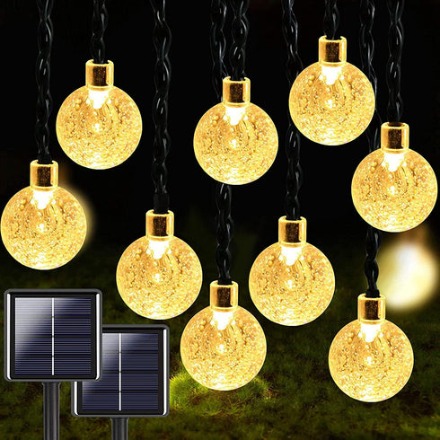 BHCLIGHT 2-Pack 100 LED 32FT Crystal Globe Solar String Lights Outdoor, Waterproof Solar Lights Outdoor Decorative with 8 Modes, Solar Powered Patio Lights for Garden Yard Party Christmas,Warm White