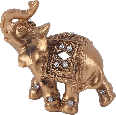 Gold Elephant Resin Statue, Facing Upwards Elephant Figurine with Trunk Up Collectible Sculpture Decoration for Lucky Feng Shui Wealth Home Decor Good Luck, 3.54inch