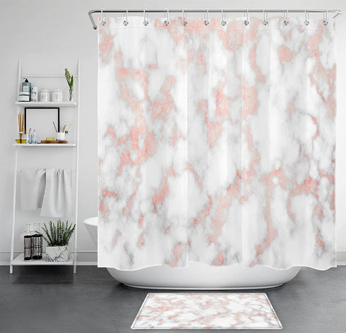 LB Marble Shower Curtain, Pink and White Marble Bathroom Curtain Fashion Mineral Ink Texture Modern Shower Curtains for Bathroom with Hooks, Waterproof Polyester Fabric Bathroom Decor 72x72 Inches