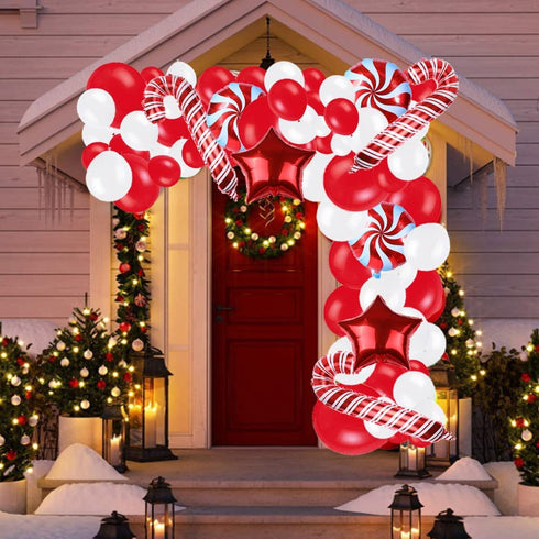 140 Pieces Christmas Balloon Garland Arch Kit - Christmas Candy Cane Windmill Foil Balloons Star Balloons for Xmas Christmas New Year Party Decoration Supplies