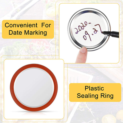 100 Pieces Mason Canning Lid Jar Split-Type Lids with Silicone Seals Rings Compatible with Mason Jar Can Reusable Leakproof Lids Storage Solid Caps Flat Sealing Caps