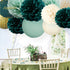 NICROLANDEE Wedding Party Decorations - 12PCS Green Hanging Tissue Pom Poms Gold Foil Dots Paper Lantern Confetti 30G for Rustic Style Bridal Shower Birthday Botanical Baby Shower Decorations