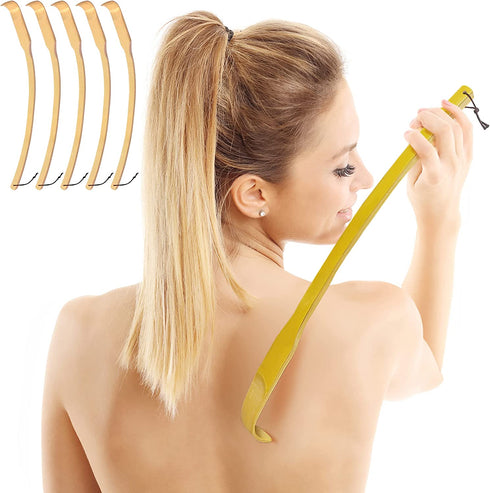 17" Curved Bamboo Back Scratchers 5 Pack, Wooden Back Scratchers for Men Women Adult Pregnant Woman, Best Gift for People Who Need Longer Hands, Heavy-DutyHandle with Hang Loop, Christmas Gifts