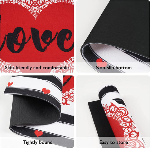 Valentine's Day Area Rug Doormat, Valentines Day Black White Striped Door Mat with Non Slip Backing, Romantic Red Heart Entrance Mats for Indoor Outdoor, Valentine's Day Home Decor, 18 x 30 Inch