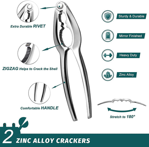 HIWARE Lobster Crackers and Picks Set, 10-Piece Crab Leg Cracker Tools - Stainless Steel Seafood Crackers & Forks Nut Cracker Set - Dishwasher Safe