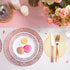 N9R 150pcs Rose Gold Plastic Plates with Disposable Plastic Silverware Set, Elegant Lace Dinnerware Sets Include 25 Dinner Plates, Dessert Plates, Forks, Knives, Spoons and Mini Forks