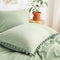 Sage Green Pom Poms Pillowcases, Green Standard Pillow Cases Set of 2, 100% Washed Microfiber, Dark Sea Green Ball Fringe Pillow Cover, 2 Pack (Queen, Sage Green)