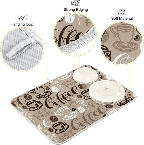 Coffee Dish Drying Mat 18 x 24 Inch Large Coffee Drying Mat with High Absorbent Reversible Microfiber Coffee Bean Dish Rack Pad Dish Drainer Mat Brown Coffee Mat for Kitchen Counter Coffee Bar