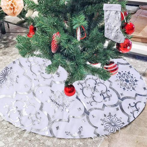 BESPORTBLE Christmas Tree Skirt Apron Mat Decoration Xmas Tree Apron Skirt Base Mat Dress Up Props for Party Home 120cm/47Inch (Silver)