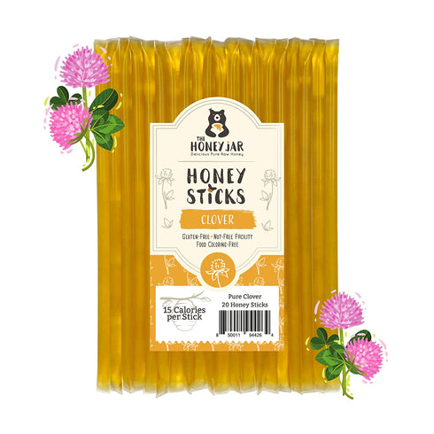 The Honey Jar Plain Raw Honey Sticks - Pure Honey Straws For Tea, Coffee, or a Healthy Treat - One Teaspoon of Flavored Honey Per Stick - Made In The USA with Real Honey - (20 Count)