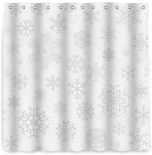 Sonernt Curtain White Christmas from Gray Snowflakes on Pattern Snow Shower Curtain Bathroom Decor,Polyester Durable Waterproof Curtain