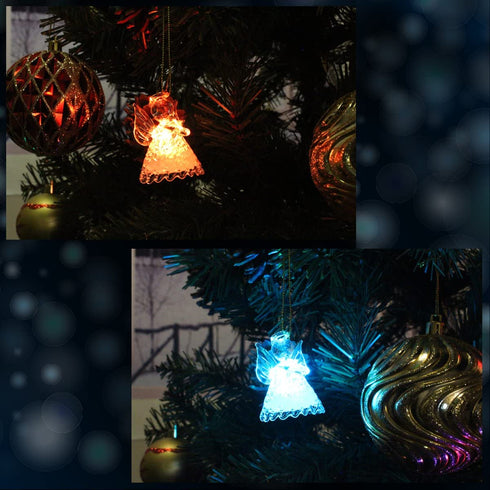 Set of 12 Spun Glass Angel Christmas Ornaments with LED Lights for Christmas Tree Decorations