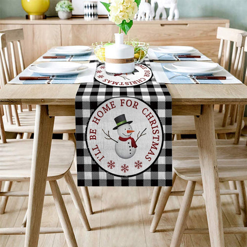 BRINGMEHOME Linen Burlap Table Runner Christmas Snowmans White Kitchen Table Runners 70 Inches Long for Dinner Holiday Parties, Wedding, Events, Decor Black White Plaid
