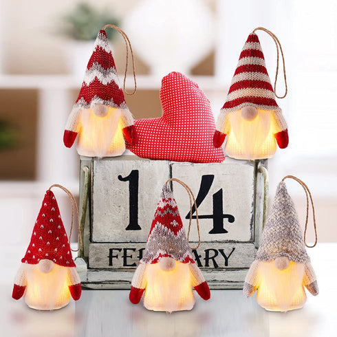 Valentine's Day Gnomes Decorations, 8 Packs Handmade Swedish Gnome with Lights, Battery Operated Hanging Ornaments for Tree, Table Ornament for Valentine's Day Table Ornaments, Valentine's Present