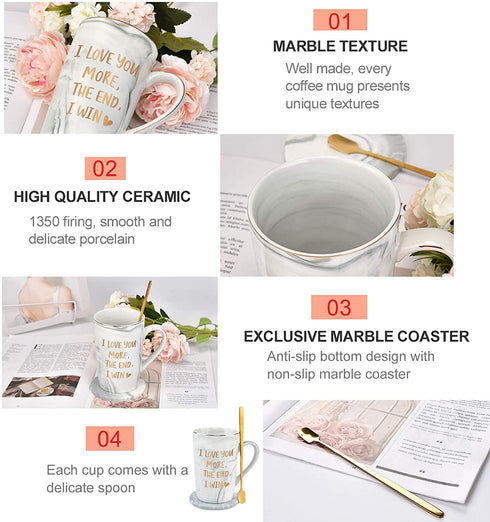 I Love You More The End I Win Mug - Valentine's Day Anniversary Mug for Him - Funny Coffee Mug for Boyfriend - Birthday Coffee Mug for Men Husband Boyfriend - Marble Mug 14 Oz with Box