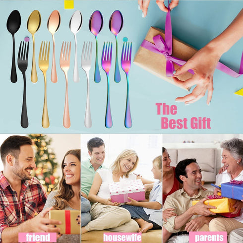 Colorful Silverware Set Service for 6, Flatware Fork and Spoon 12-piece Modern Design Cutlery