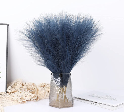lulute Pampas Grass Decor,Faux Pampas Grass Small 6 Stems,Artificial Pampas Grass 17.7 inch 45cm,Fake Dried Pampas Grass,Pompas Floral for Boho Decor,Pompous Grass( Blue)