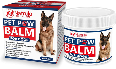 Natrulo Pet Paw Balm for Dog - Natural Healing Ointment for Itchy Paws, Grooming, Allergy Relief, Repair, Pad Protection – Soothing Unscented Shea Butter Moisturizer for Itching, Dryness, Licking 2oz
