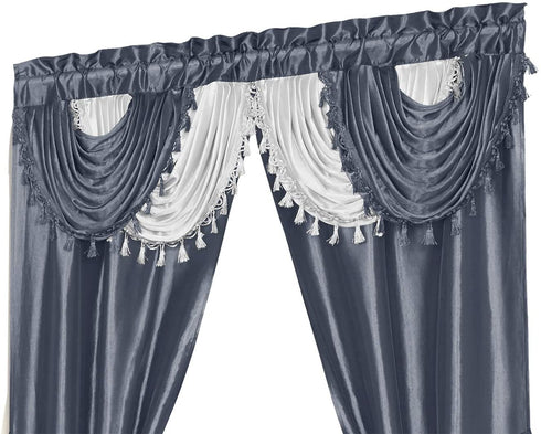 Regal Home Collections Amore 54 X 84 Inch Luxurious 5PC Attached Valance, Silver Window Curtain Set, 54 X 84