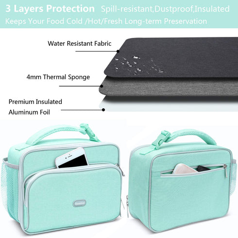 Amersun Kids Lunch Box,Durable Insulated School Lunch Bag with Padded Liner Keep Food Warm Cold for Long Time,Water-resistant Thermal Travel Office Lunch Cooler for Girls Boy-2 Pocket,Light Blue